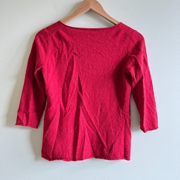 EILEEN FISHER RED CASHMERE WOOL 3/4 SLEEVE SWEATER WOMENS SIZE XS - Picture 4 of 4
